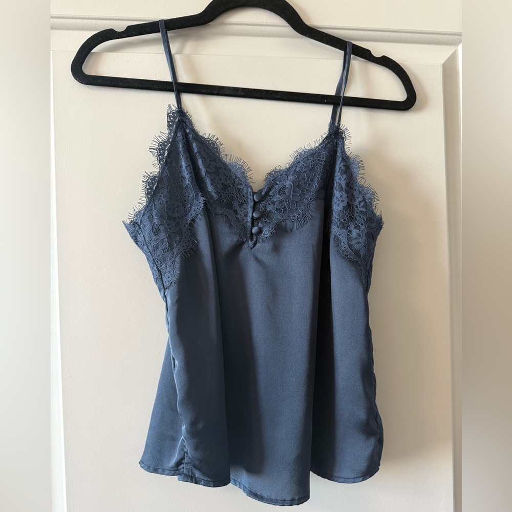 Abercrombie Satin Lace Trim Cami Top in Navy Blue Size XS